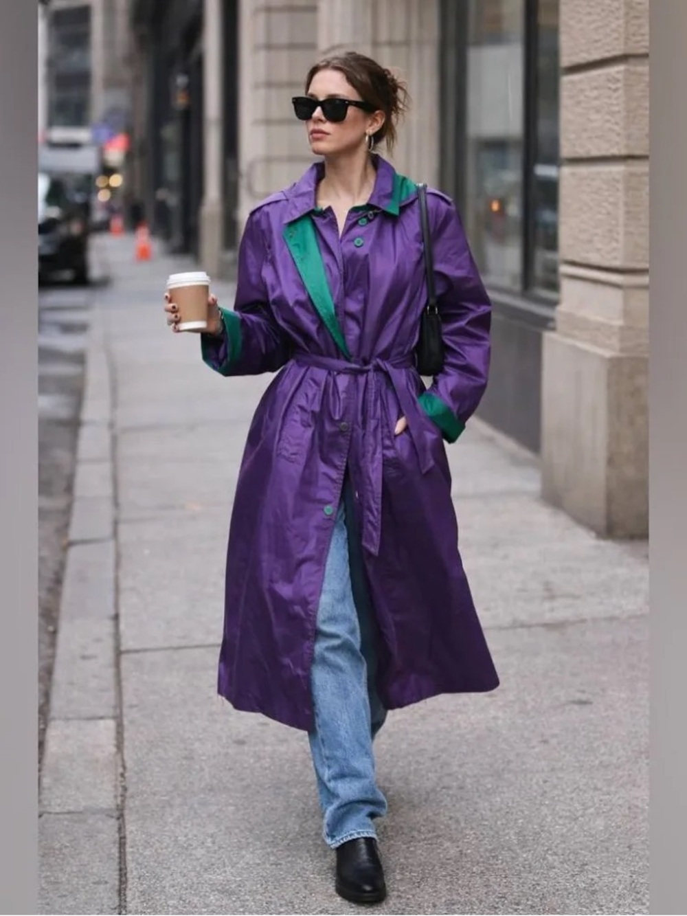 Vintage Jo Fox Boston Trench Coat Purple/Mint Green, Made in USA *Purple Rain*